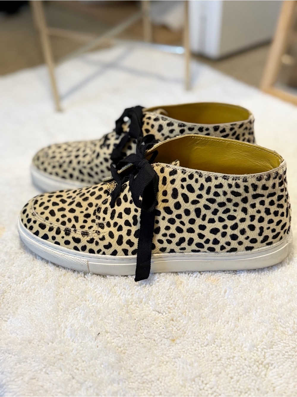 Charlotte Olympia Trista Leopard Calf Hair Chukka Mid Top Sneakers Size 38